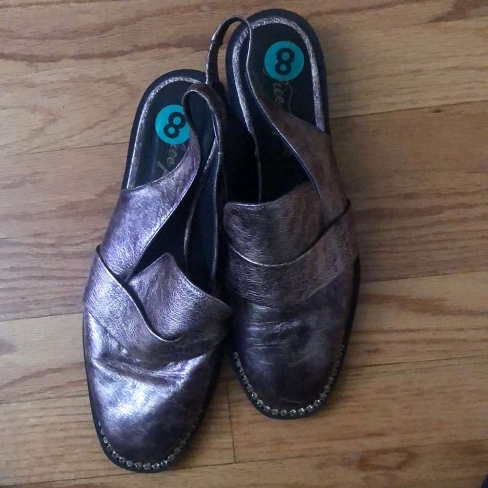 Free People Metallic Bronze Leather Slingback Mules